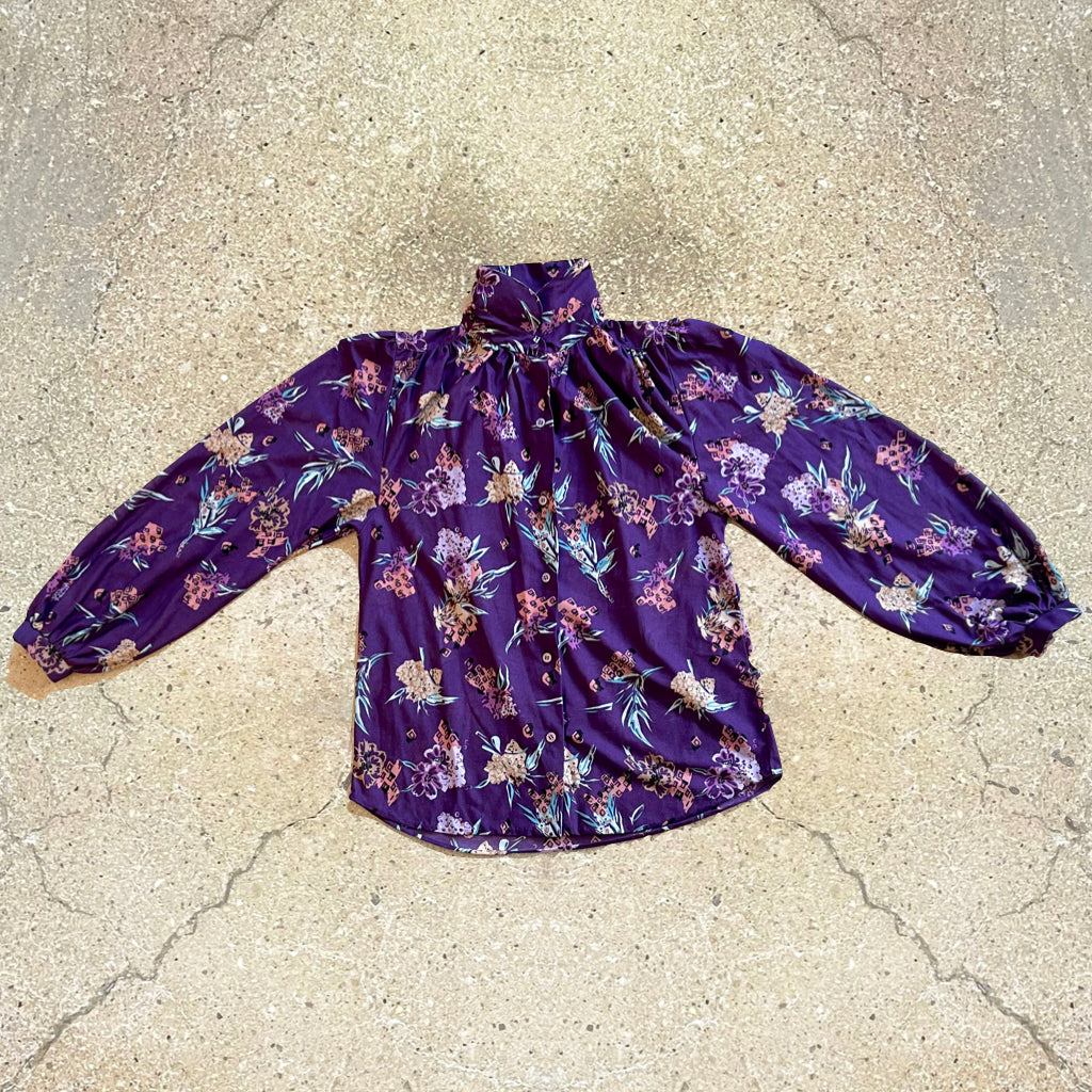 1970s Vintage Purple Floral Blouse