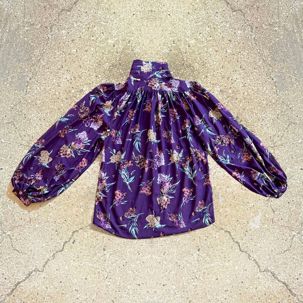 1970s Vintage Purple Floral Blouse