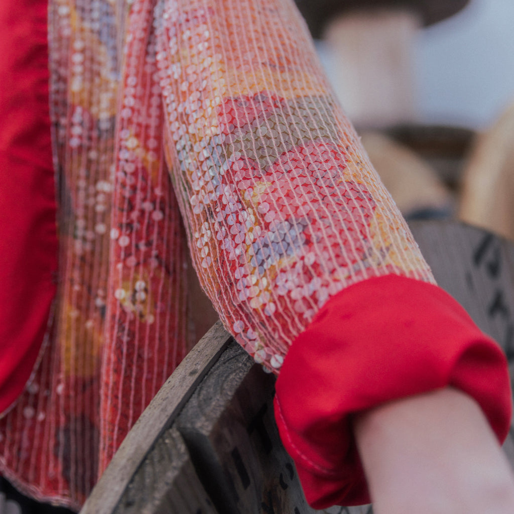 1980s Vintage Red Floral Sequin Jacket