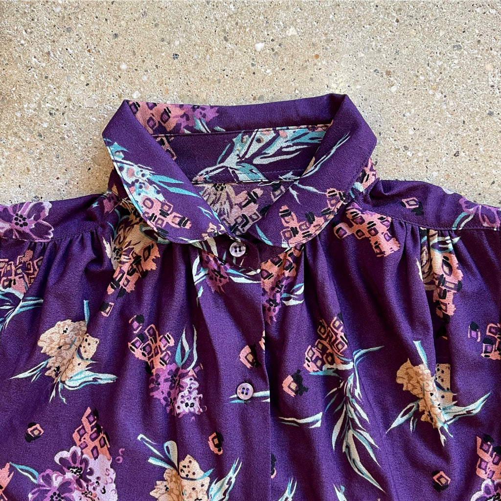 1970s Vintage Purple Floral Blouse