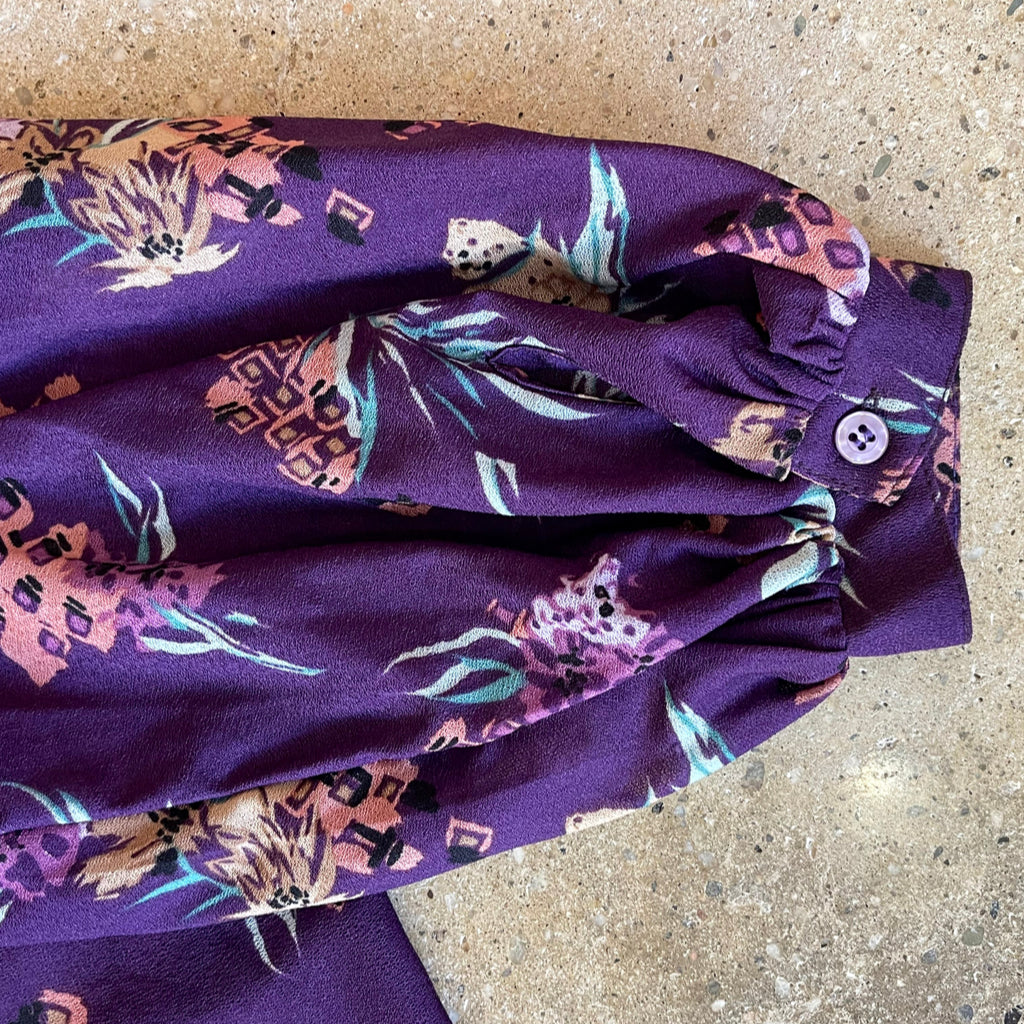 1970s Vintage Purple Floral Blouse