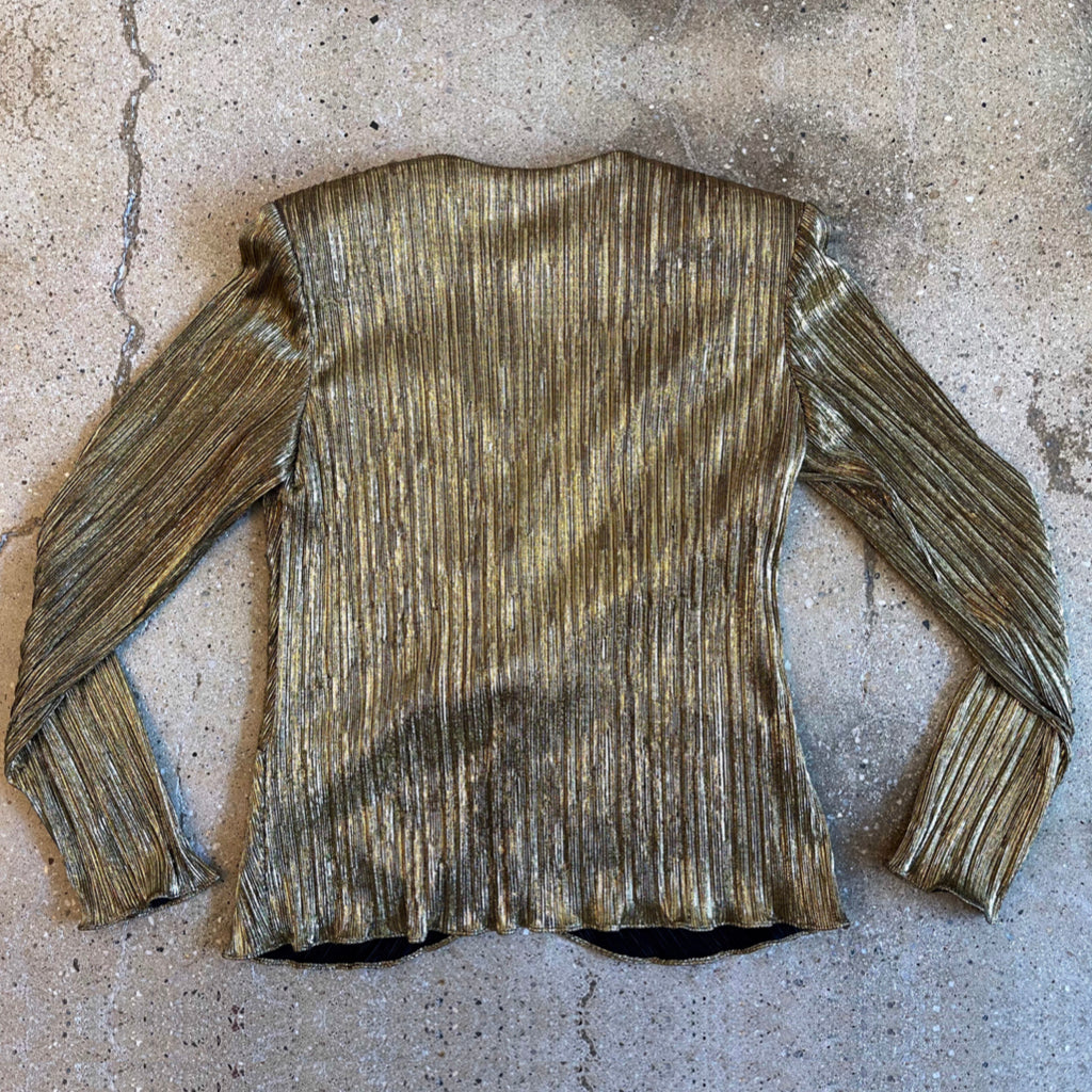 70s/80s Vintage Gold Metallic Long Sleeve Top with Knot Accent