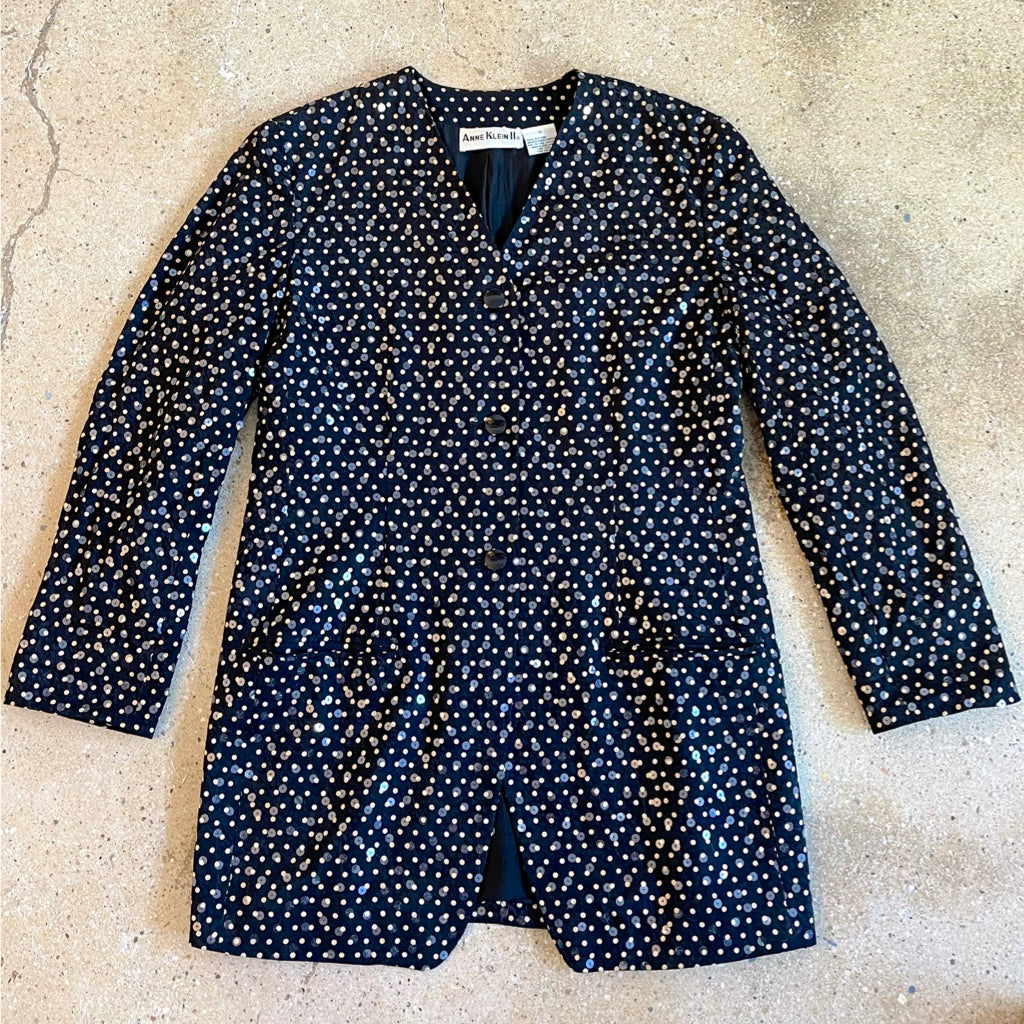 1980s Vintage Anne Klein II Oversized Silk Sequin Blazer