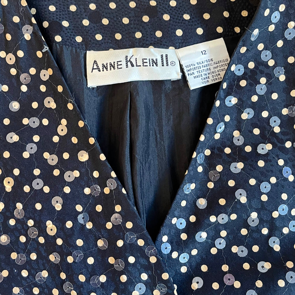 1980s Vintage Anne Klein II Oversized Silk Sequin Blazer