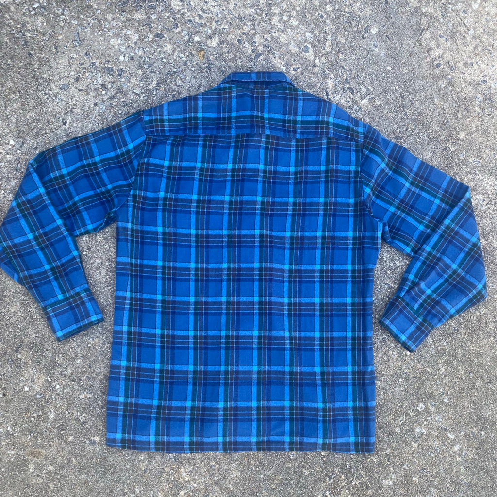 1970s Blue Plaid Flannel Button-up