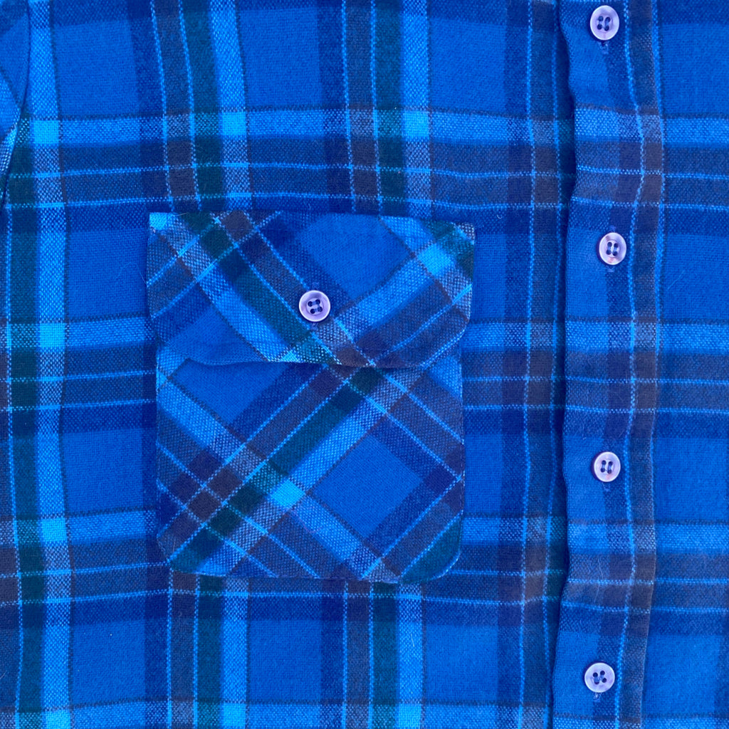 1970s Blue Plaid Flannel Button-up