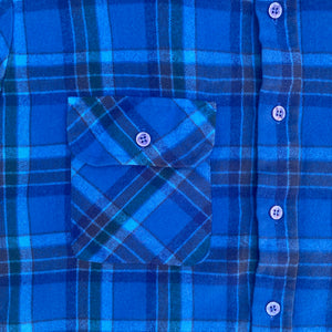 1970s Blue Plaid Flannel Button-up