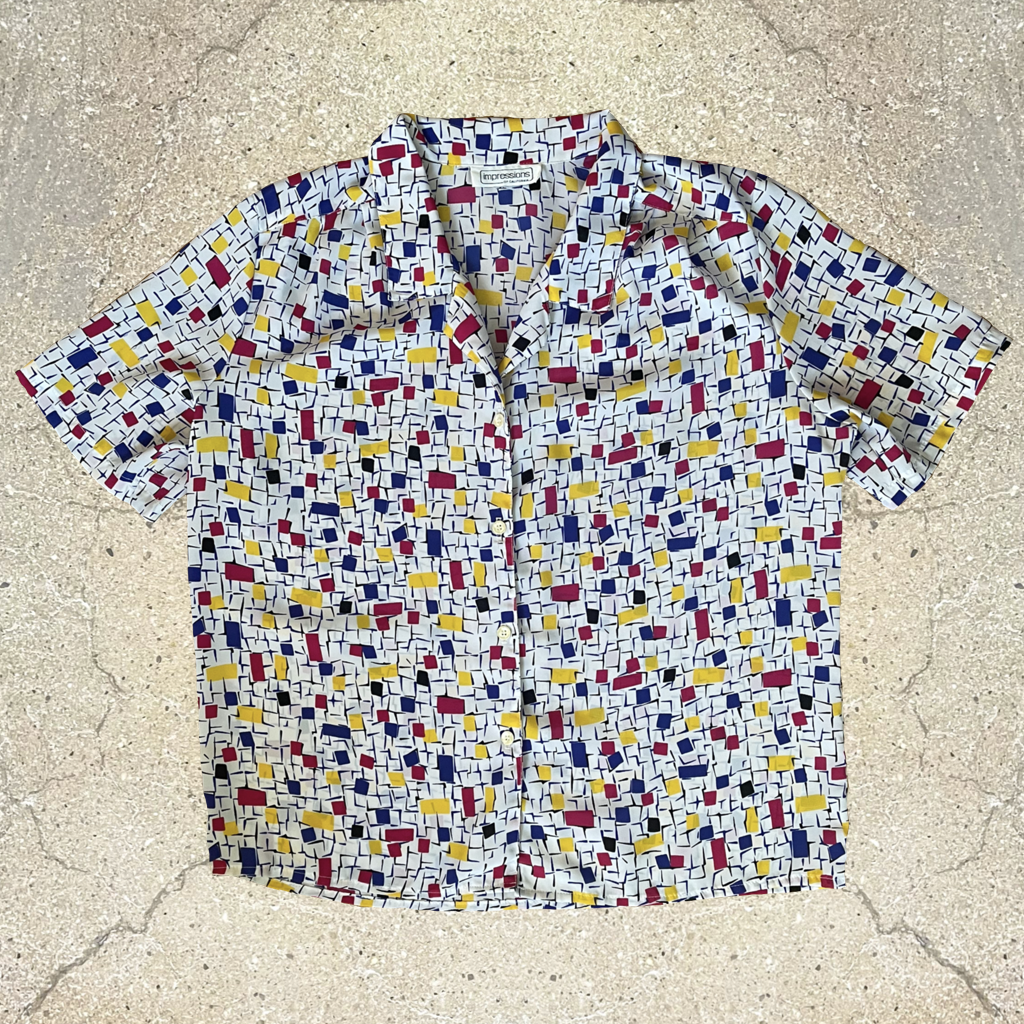 1980s Vintage Geometric Print Short Sleeve Shirt