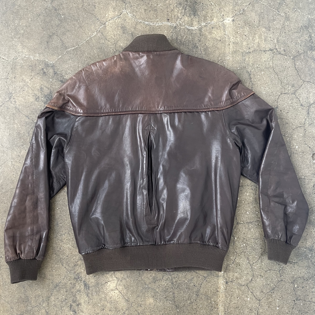 1980s Vintage Brown Leather Bomber Jacket