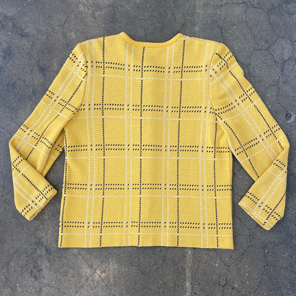 1990s Vintage Yellow Plaid Knit Cardigan