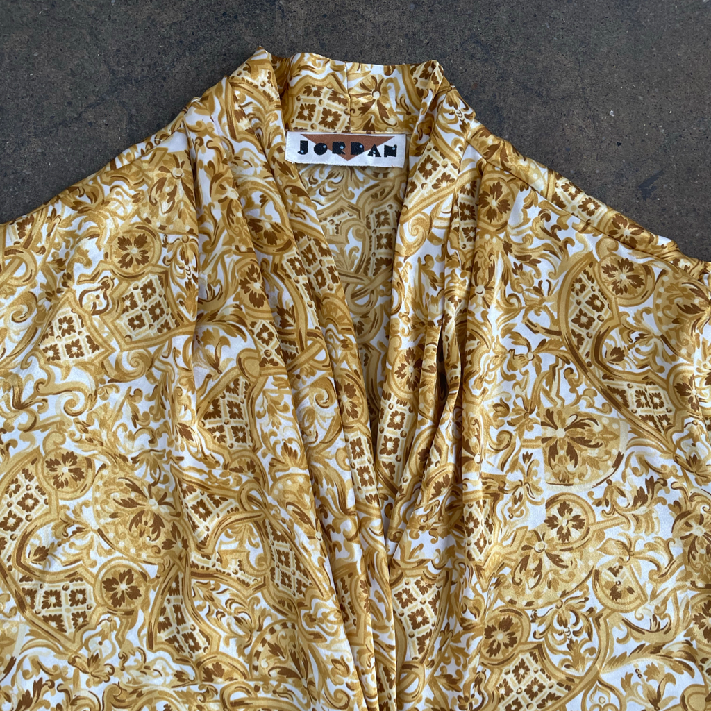 1980s Vintage Gold + Cream Baroque Print Blouse