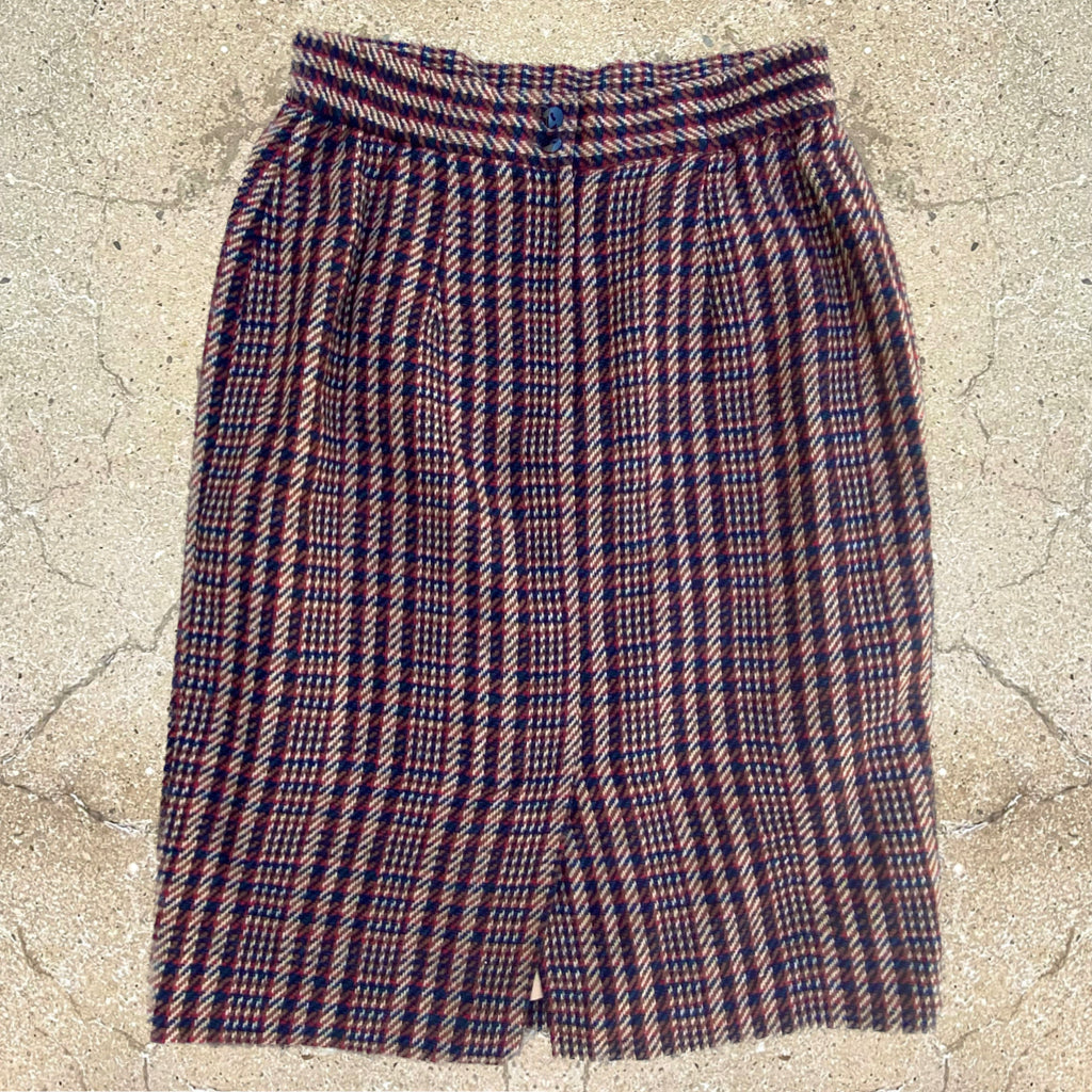 1990s Vintage Wool Plaid Pencil Skirt