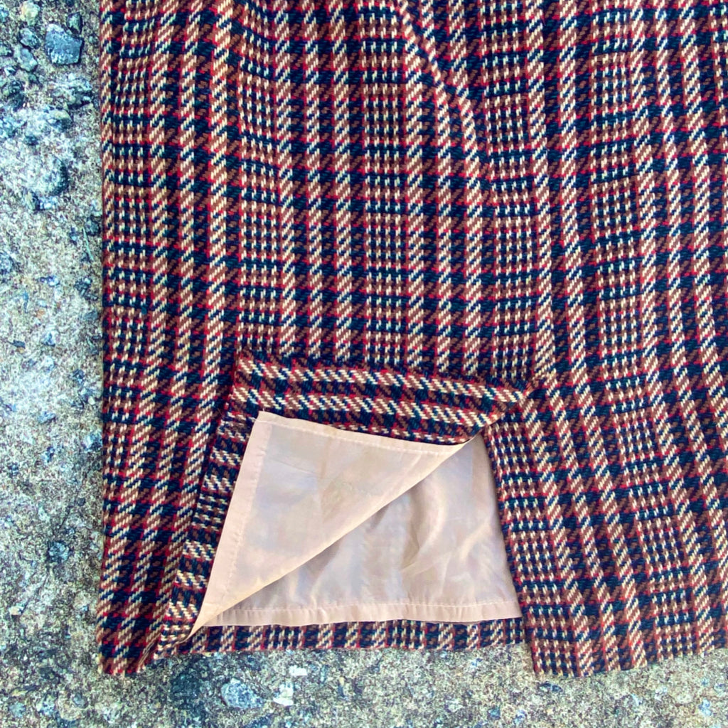 1990s Vintage Wool Plaid Pencil Skirt