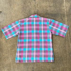 1980s Vintage Pastel Picnic Plaid Short Sleeve Top