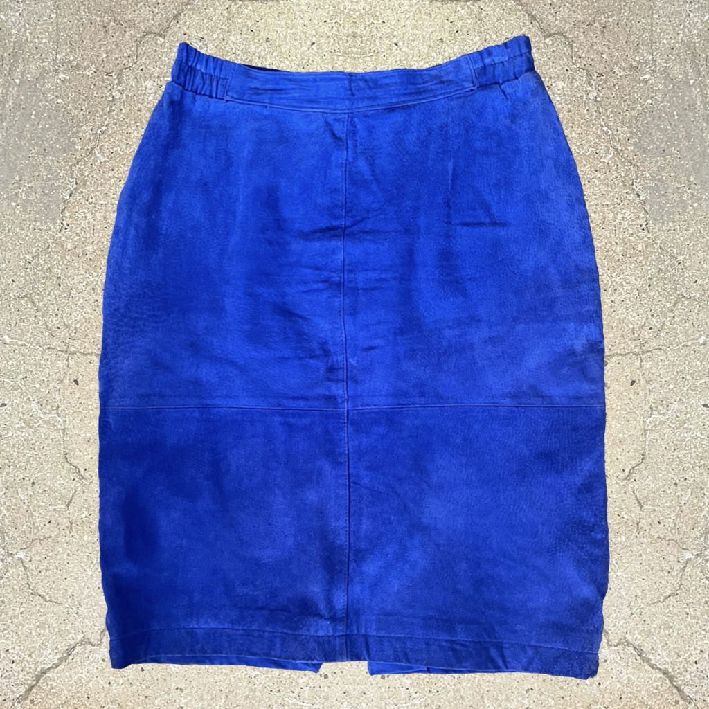 1980s Electric Blue Suede Pencil Skirt