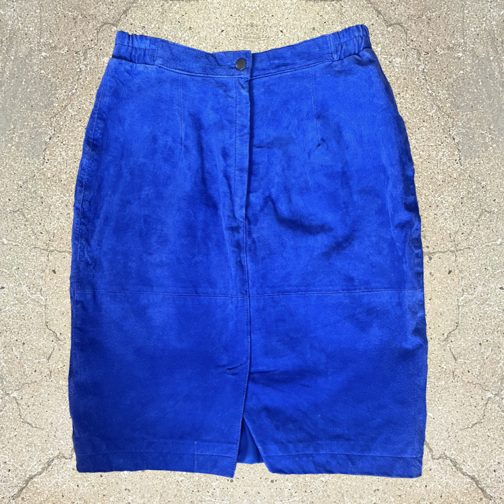 1980s Electric Blue Suede Pencil Skirt