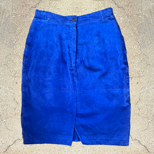 1980s Electric Blue Suede Pencil Skirt