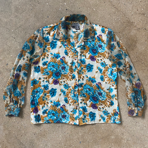 1970s Vintage Floral Blouse with Double Lapel Collar