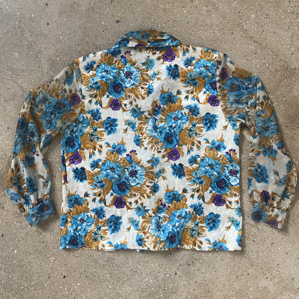 1970s Vintage Floral Blouse with Double Lapel Collar