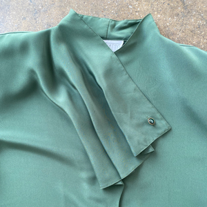 1980s Vintage Olive Green Blouse with Unique Collar Detail