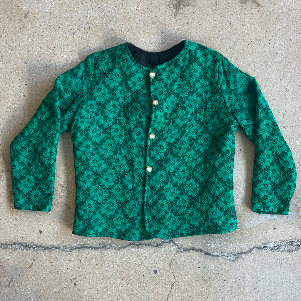 Vintage Green & Black Floral Pattern Jacket