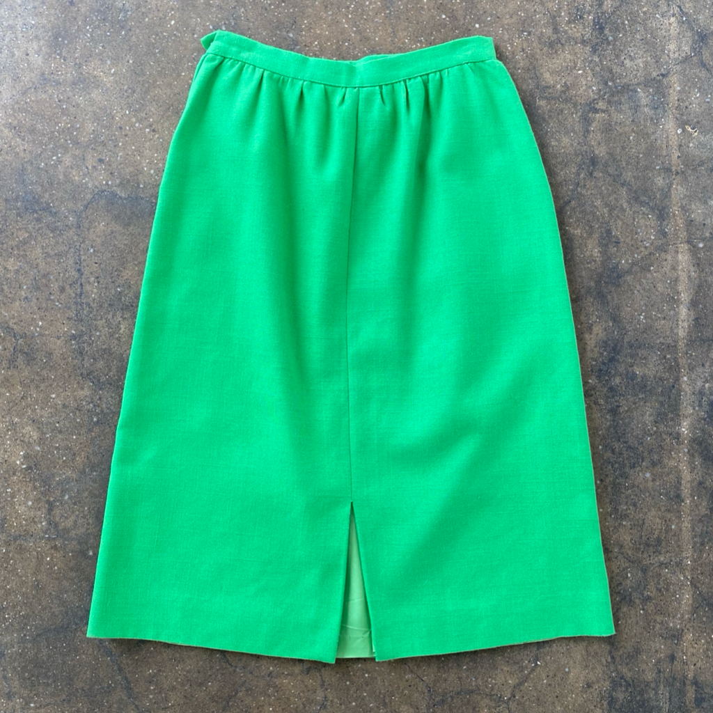 80s Vintage Lime Green High-waisted Pencil Skirt with Pockets