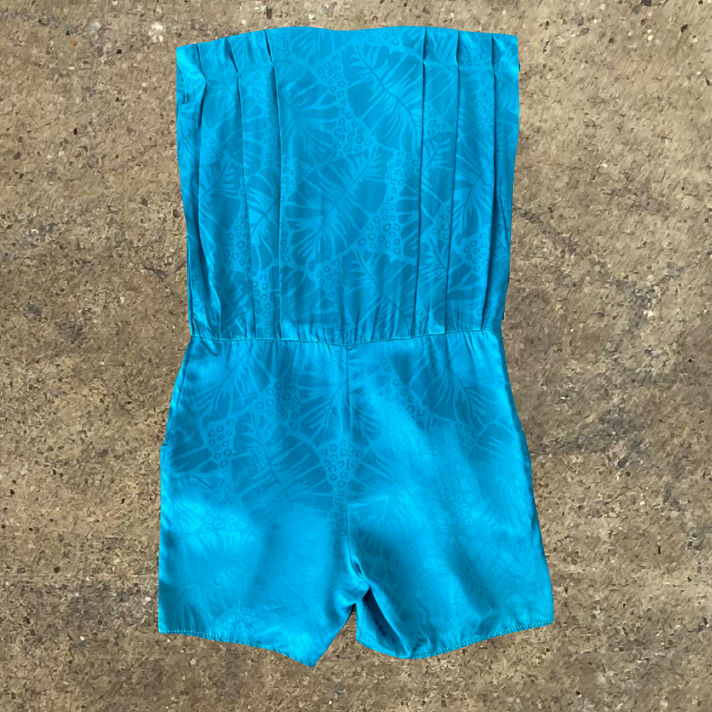 1970s Vintage Teal Tropical Pattern Romper Shorts