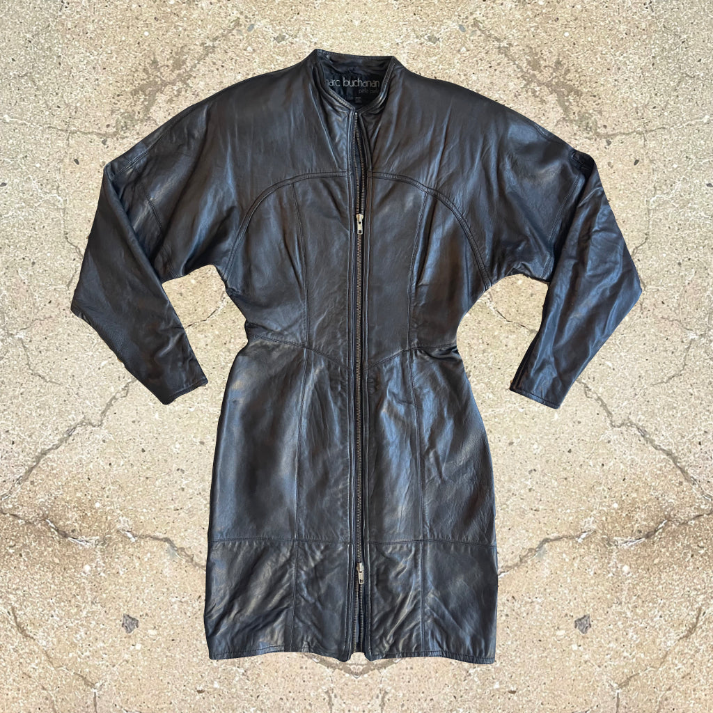 1980s Vintage Marc Buchanan Pelle Pelle Leather Zip-up Dress