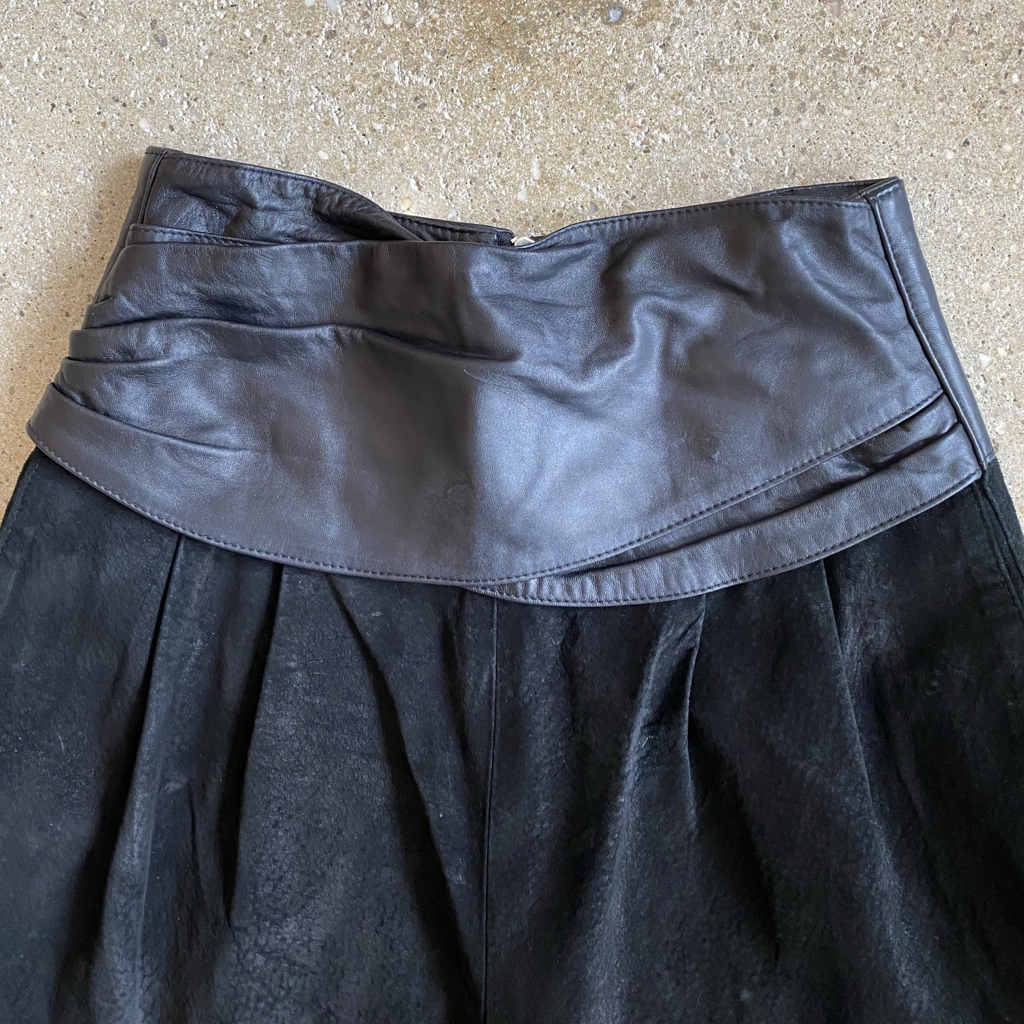 1980s Black Suede + Leather High-waisted Pants