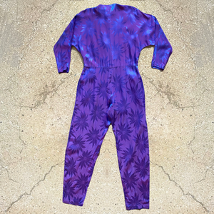 1980s Vintage Iridescent Purple & Blue Floral Jumpsuit