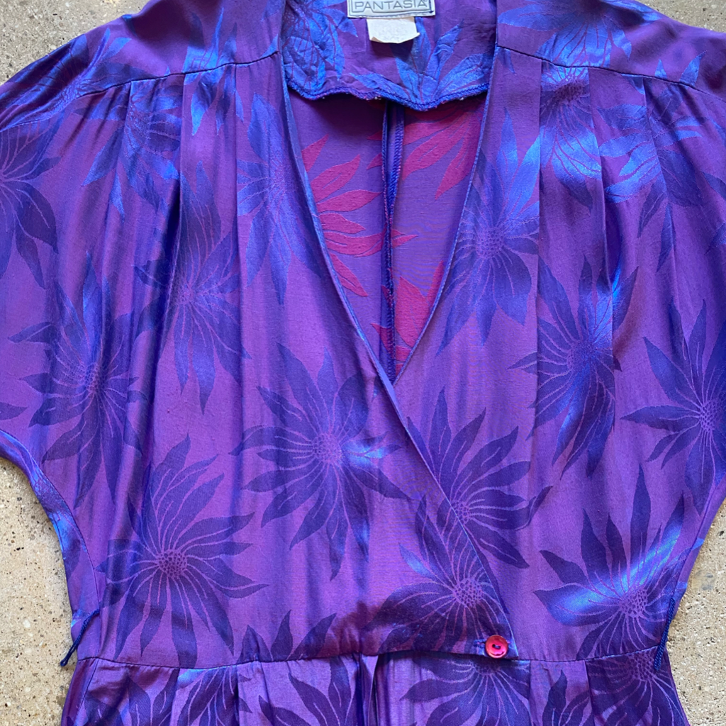 1980s Vintage Iridescent Purple & Blue Floral Jumpsuit