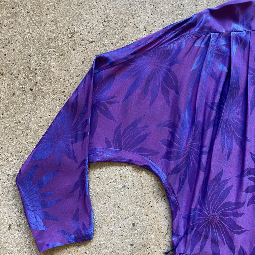 1980s Vintage Iridescent Purple & Blue Floral Jumpsuit