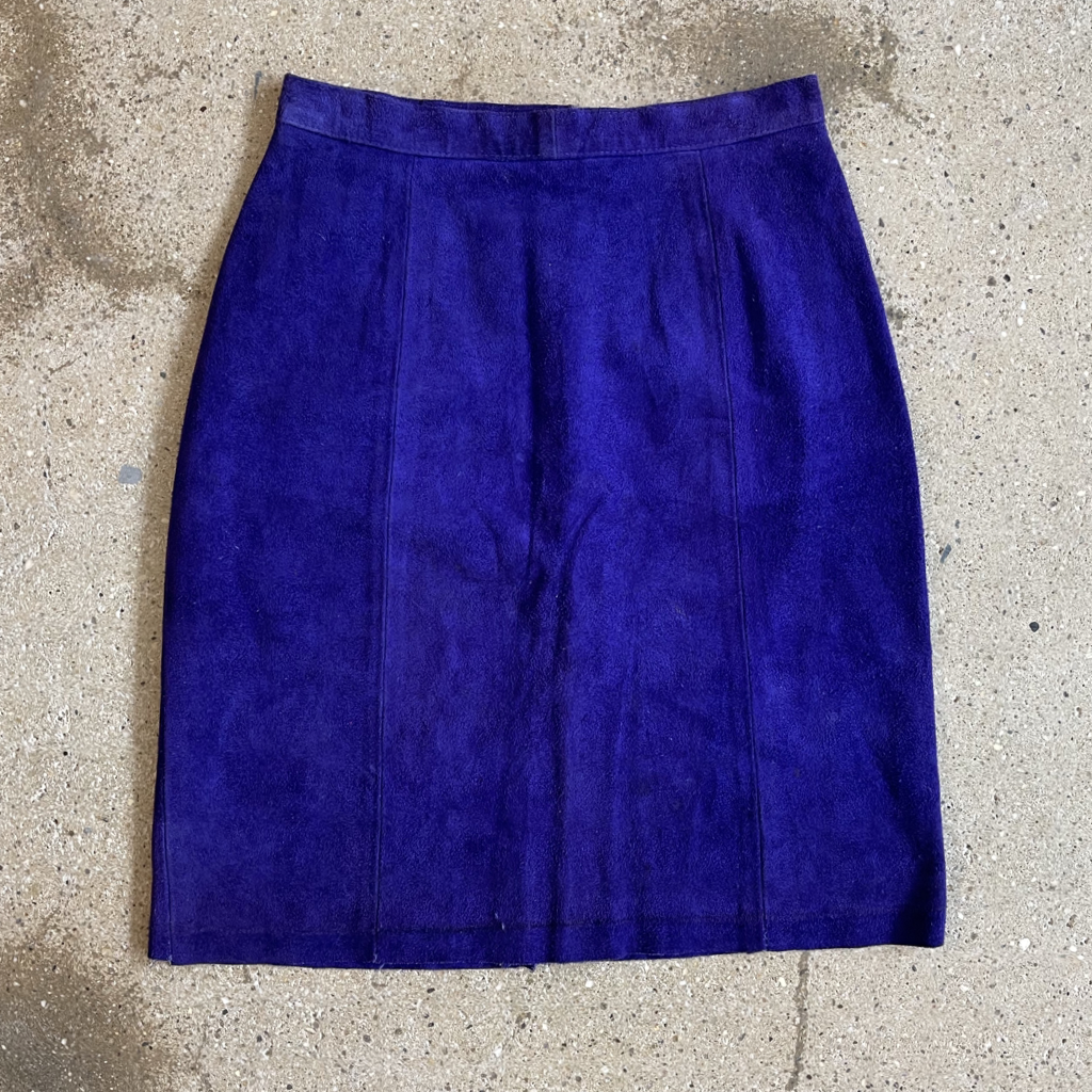 1980s Electric Purple Suede Pencil Skirt