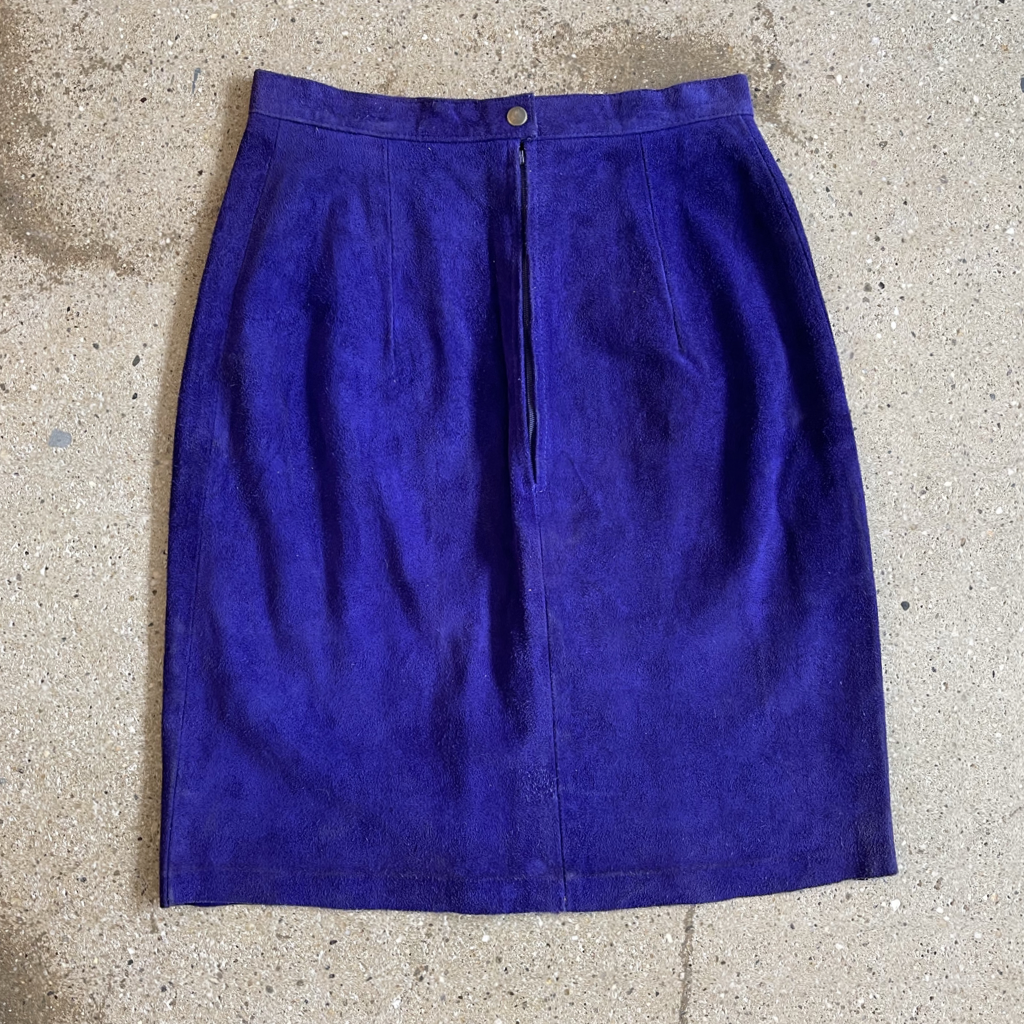 1980s Electric Purple Suede Pencil Skirt