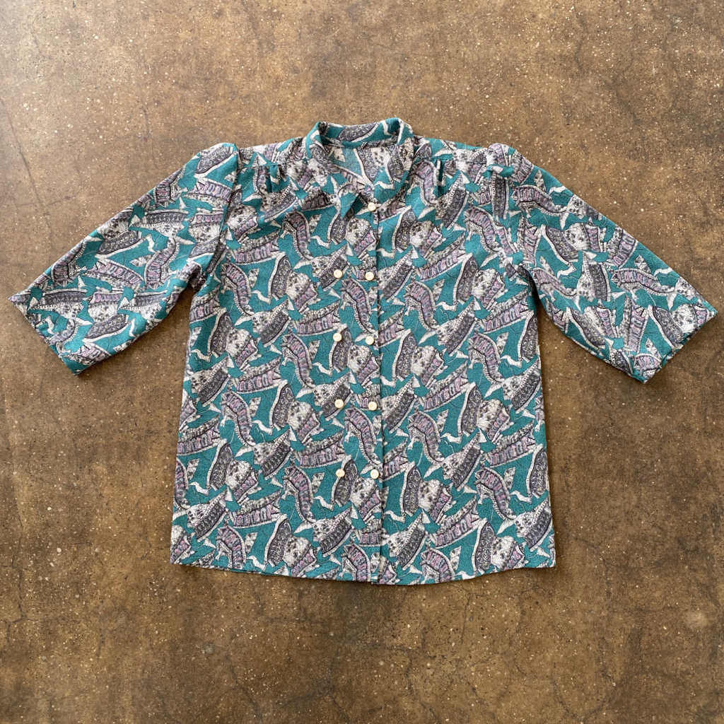 80s/90s Vintage Double-breasted Patterned Short Sleeve Blouse