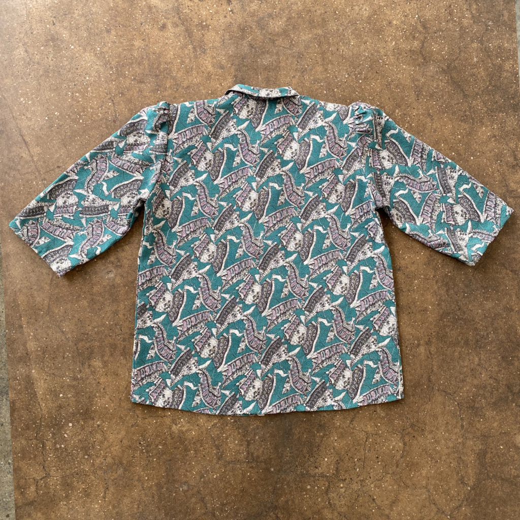 80s/90s Vintage Double-breasted Patterned Short Sleeve Blouse